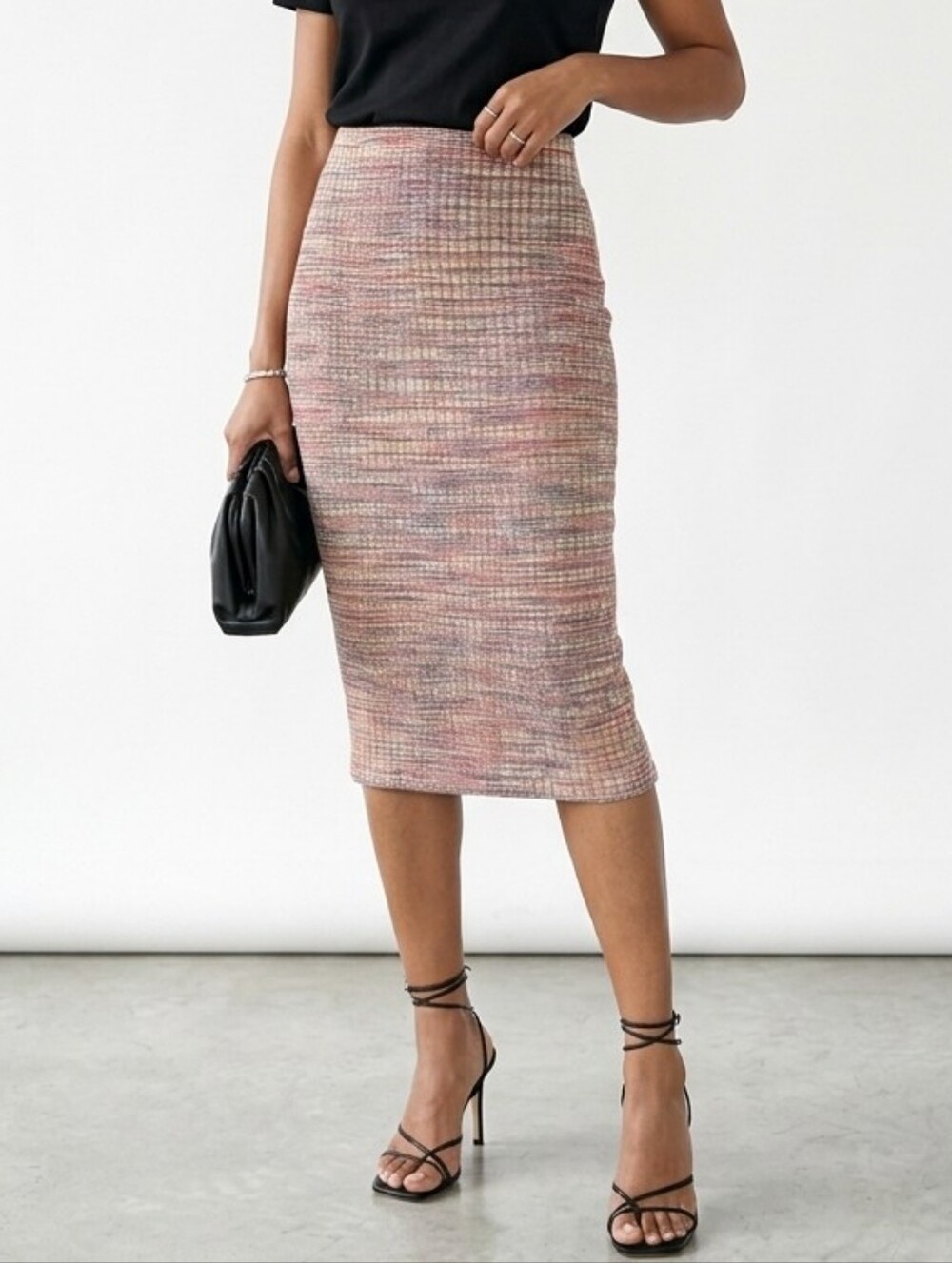 Multicolour Stretchy Midi Pencil Skirt
